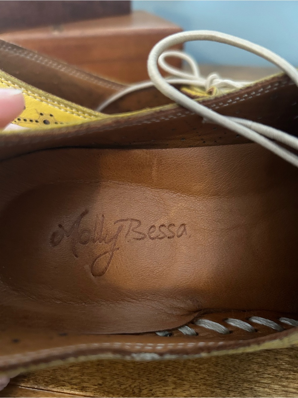 Molly Bessa Yellow Laser-Cut Genuine Leather Lace-Up Women's Shoes, from Turkey - Picture 9 of 10